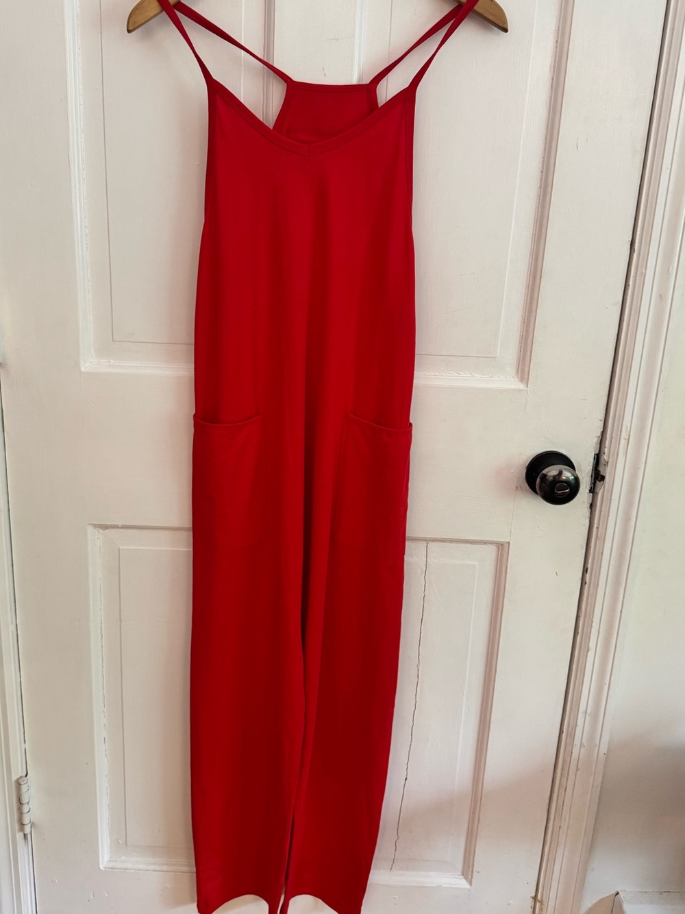 Girls Red comfortable Spaghetti Straps Jumpsuit with Pockets 100 Percent Cotton